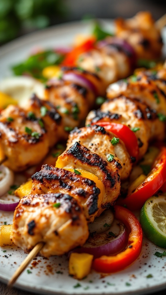 BBQ Air Fryer Chicken Skewers with colorful vegetables