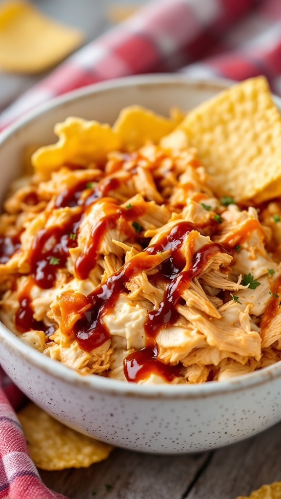 BBQ Chicken Cottage Cheese Bowl with tortilla chips