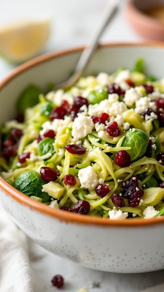 A delicious salad made with Brussels sprouts, cranberries, and feta cheese.