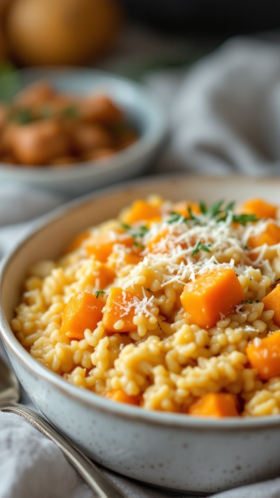 Creamy butternut squash risotto with Parmesan cheese