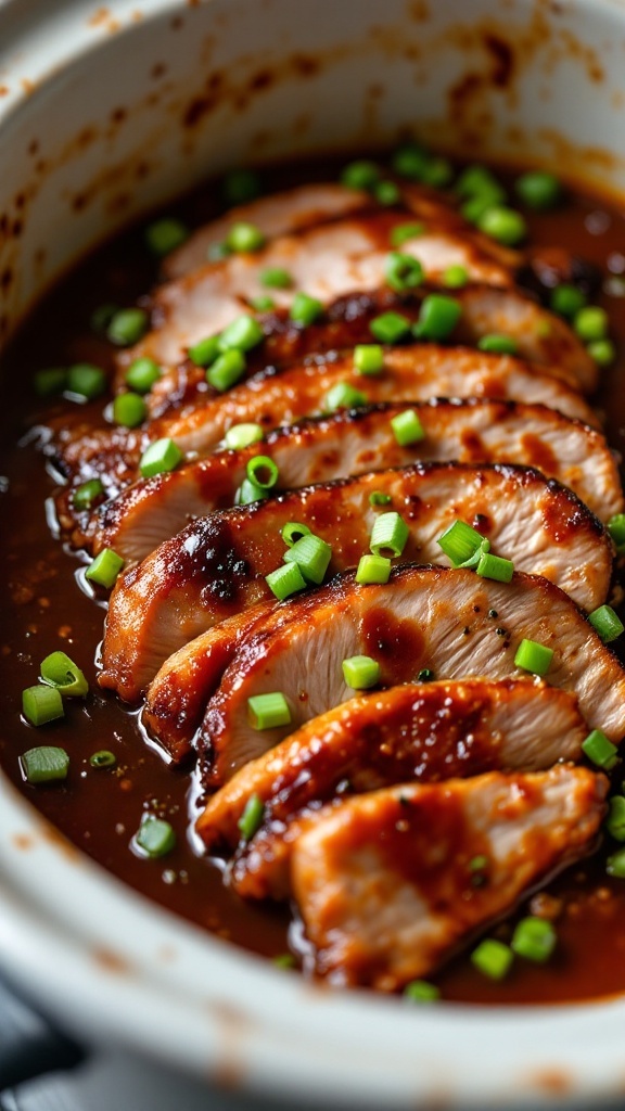 A delicious plate of sliced Cantonese roast duck garnished with green onions.