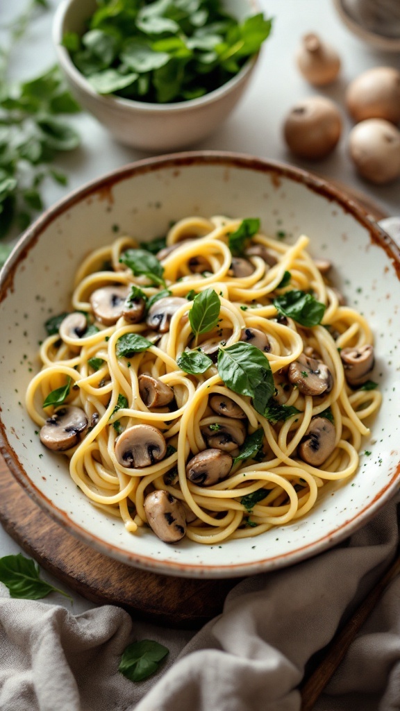 Creamy mushroom and spinach pasta dish