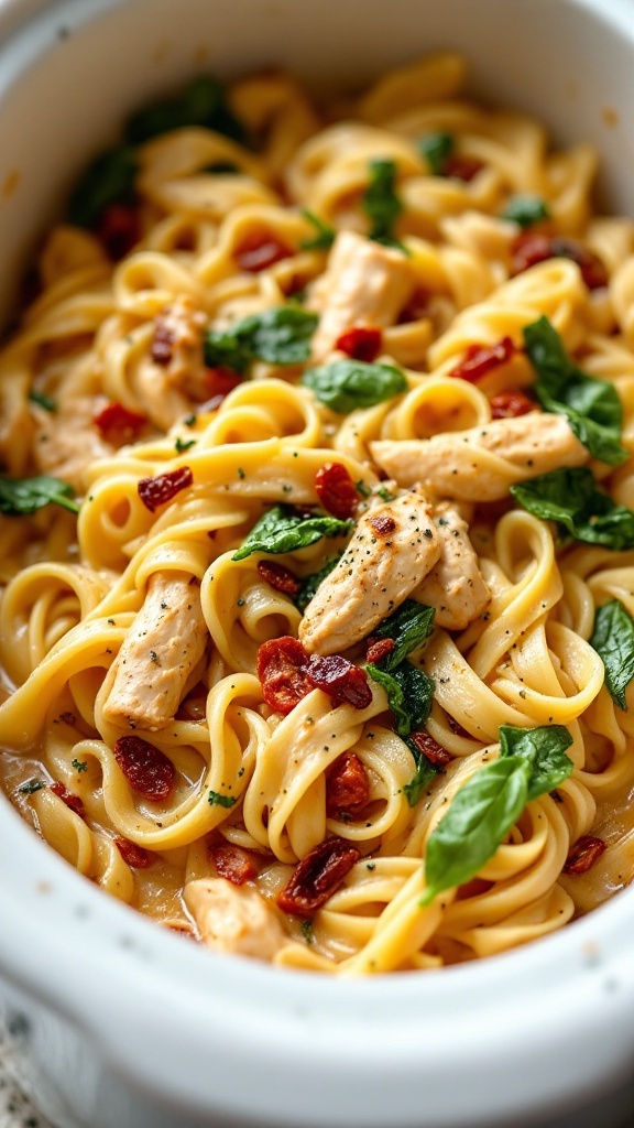Creamy Tuscan Chicken Pasta in a crockpot