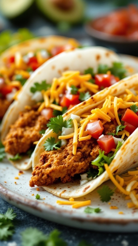 Crispy Air Fryer Chicken Tacos with toppings