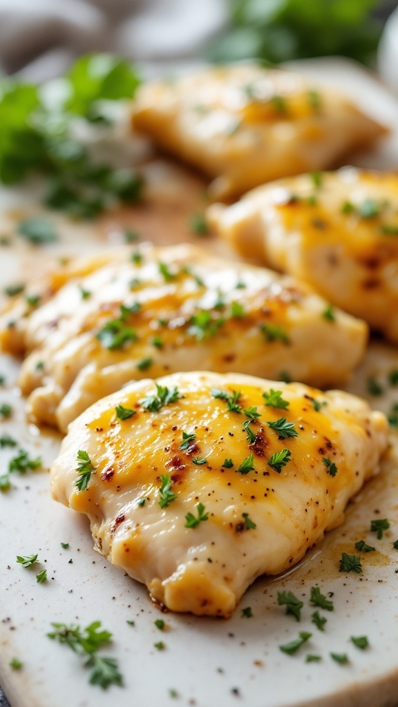 Garlic Butter Air Fryer Chicken Breasts garnished with parsley