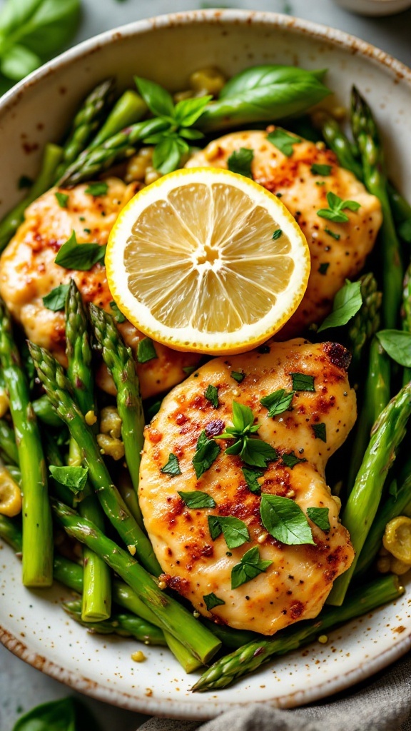 Lemon Basil Chicken Stir Fry with asparagus and fresh basil