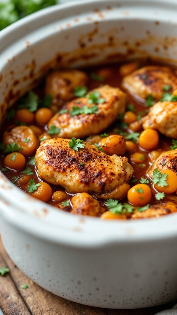 A delicious Moroccan chicken dish with apricots and spices.