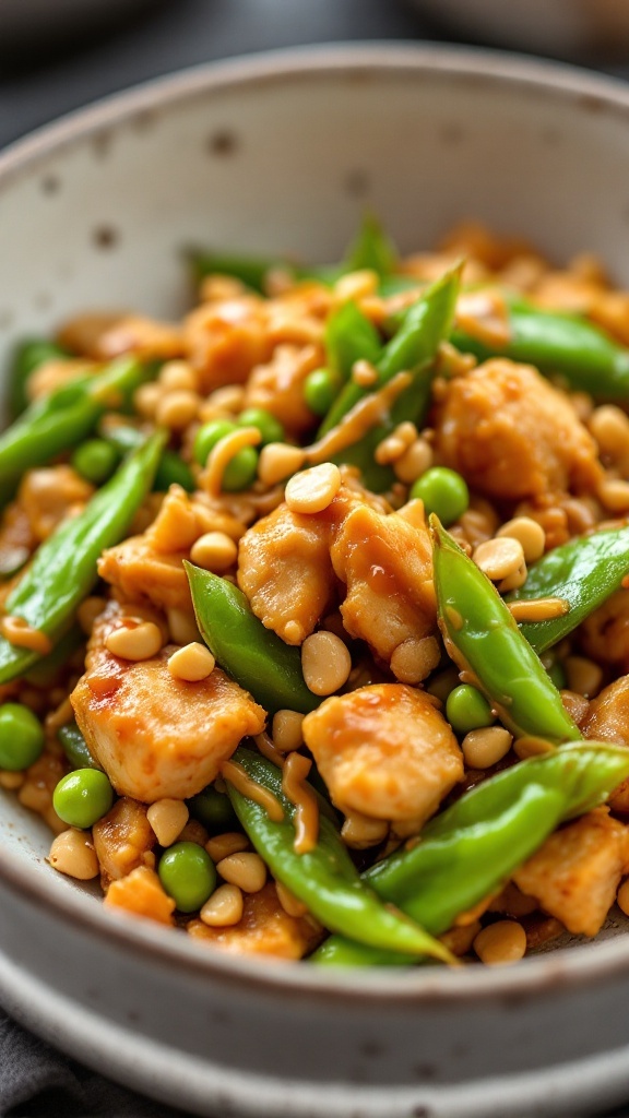 Peanut Chicken Stir Fry with Snow Peas