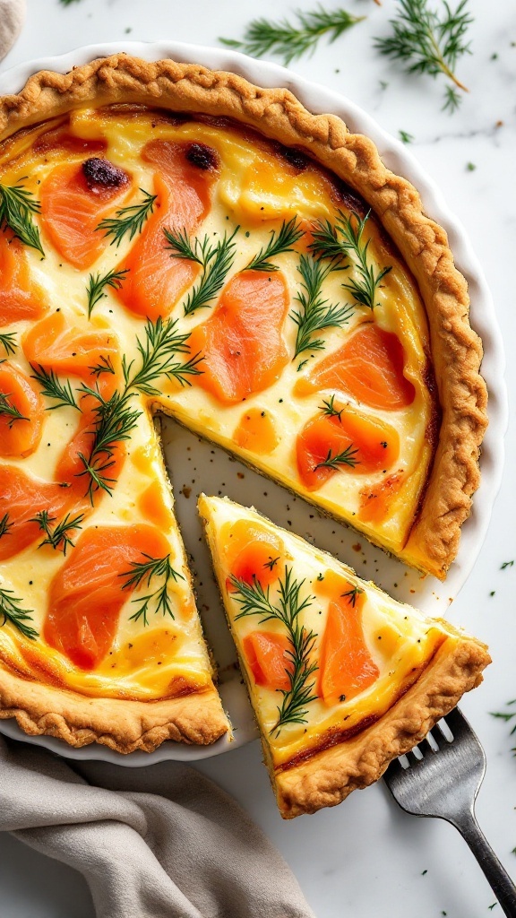 Delicious smoked salmon and dill cottage cheese quiche