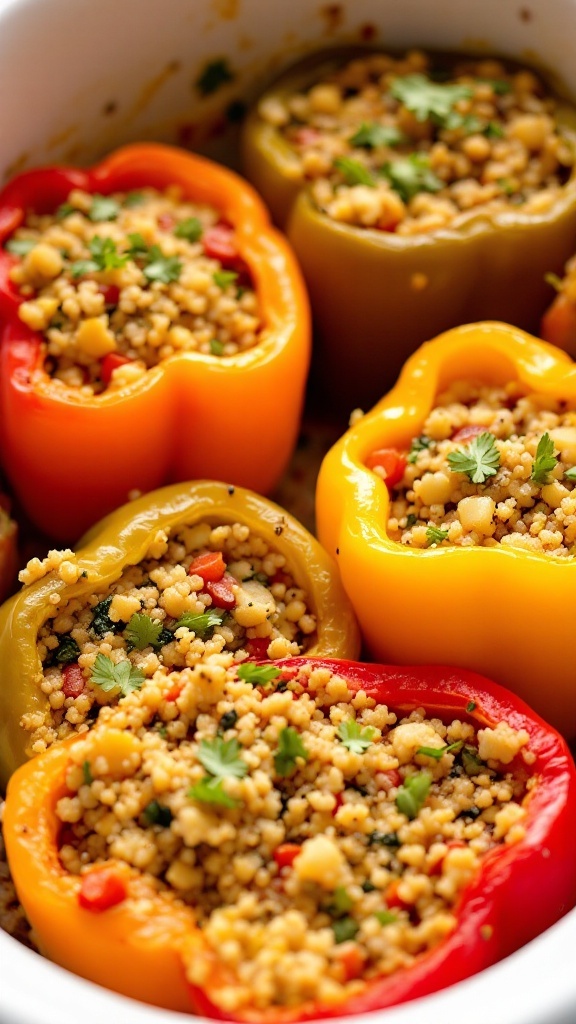 Delicious stuffed bell peppers filled with quinoa and vegetables.