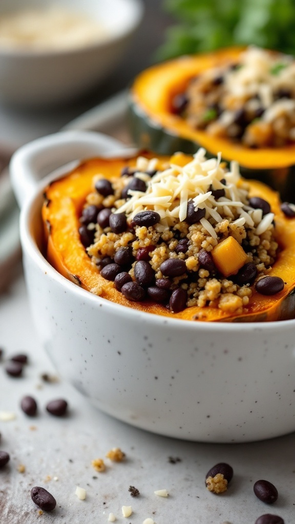 Stuffed butternut squash filled with quinoa and black beans