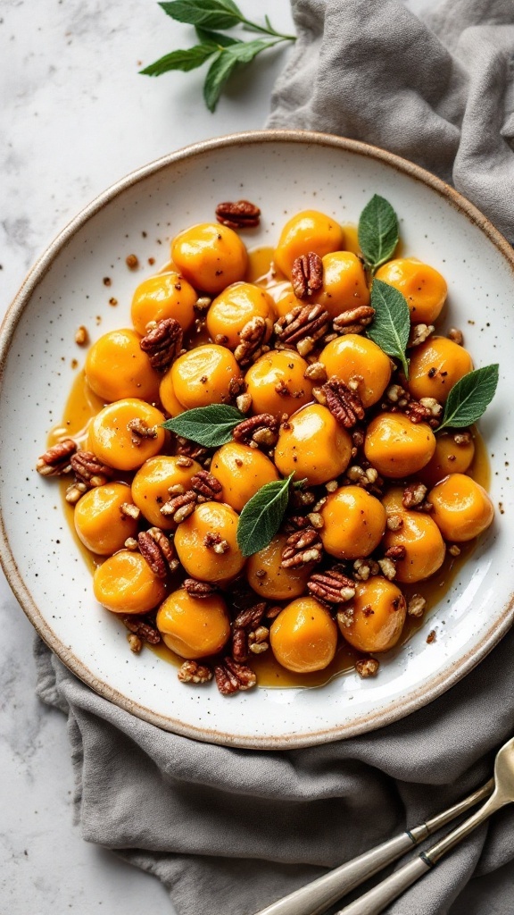 Sweet Potato Gnocchi with Brown Butter served with pecans and sage